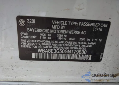 2016 BMW 328I xDrive from USA, damaged, VIN WBA8E3G50GNT79888